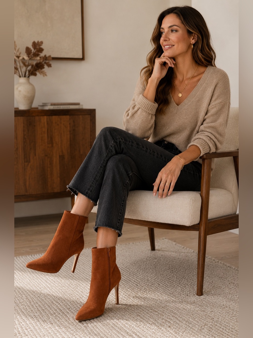 Sam Edelman Wrenley Cognac Suede Stiletto Ankle Boots Size 9 NWOT